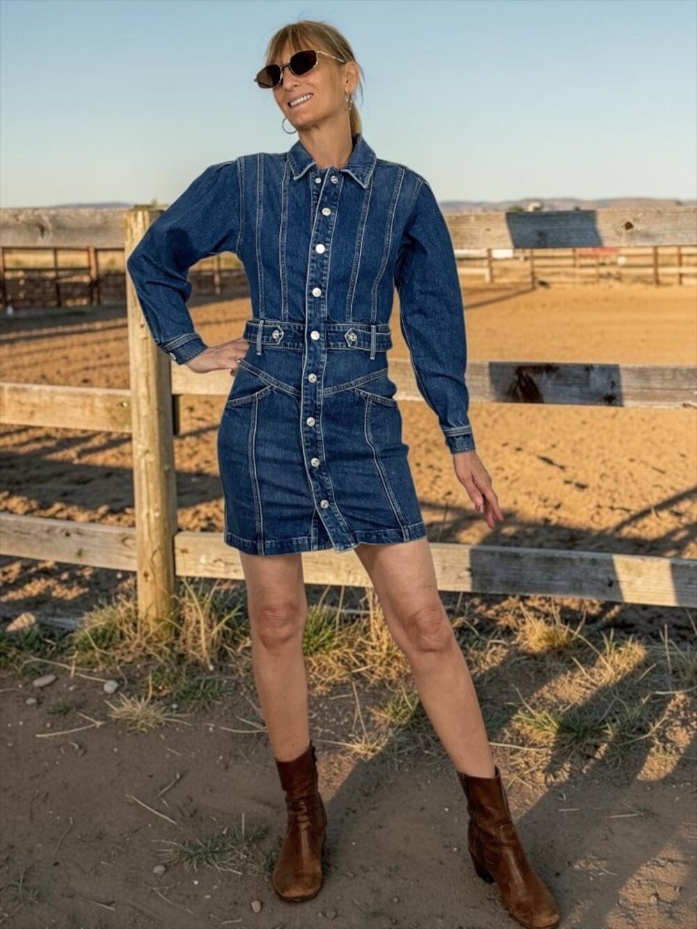 Mother Superior The Batwing Tab Cinch Waist Denim Dress XS Blue NEW